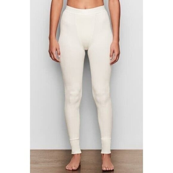 SKIMS Pants - SKIMS Logo Cotton Thermal Pointelle Leggings Cream 4X Plus Size